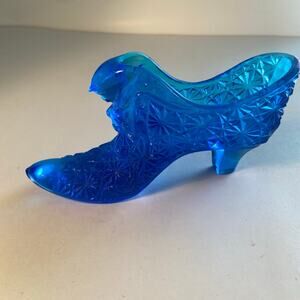 Vintage Olde Virginia Glass By Fenton Daisy Button Shoe Blue 1960-79 Blue